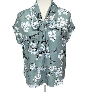 Loft Floral Tie Neck Blouse